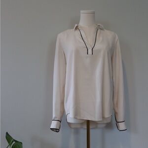 LOFT Cream Polo Collar Relaxed Blouse